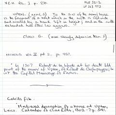 VCH, Nichols and Cotrill notes on the moat at Manor Farm, Upton © Leicestershire County Council VCH, Nichols and Cotrill notes on the moat at Manor Farm, Upton © Leicestershire County Council